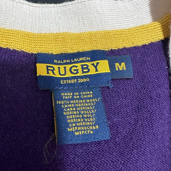 Vintage Ralph Lauren Rugby Cardigan Sweater Merino Wool Purple Size Medium - Picture 4 of 7